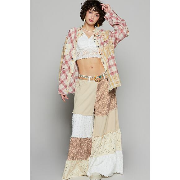 POL Mauve Size Medium Full Sleeve Floral Pattern Woven Plaid Shirt - Picture 5 of 5